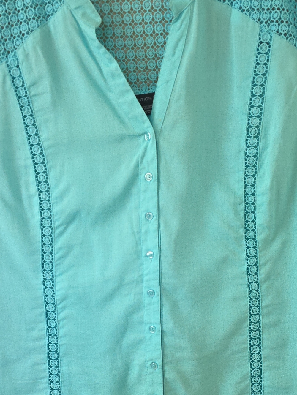 Addition Elle Womens Plus Size Linen Blend Turquoise Sleeveless Blouse - Picture 3 of 7